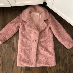 Girls blush pink fuzzy teddy satin lined coat dress up or down! Sz 5